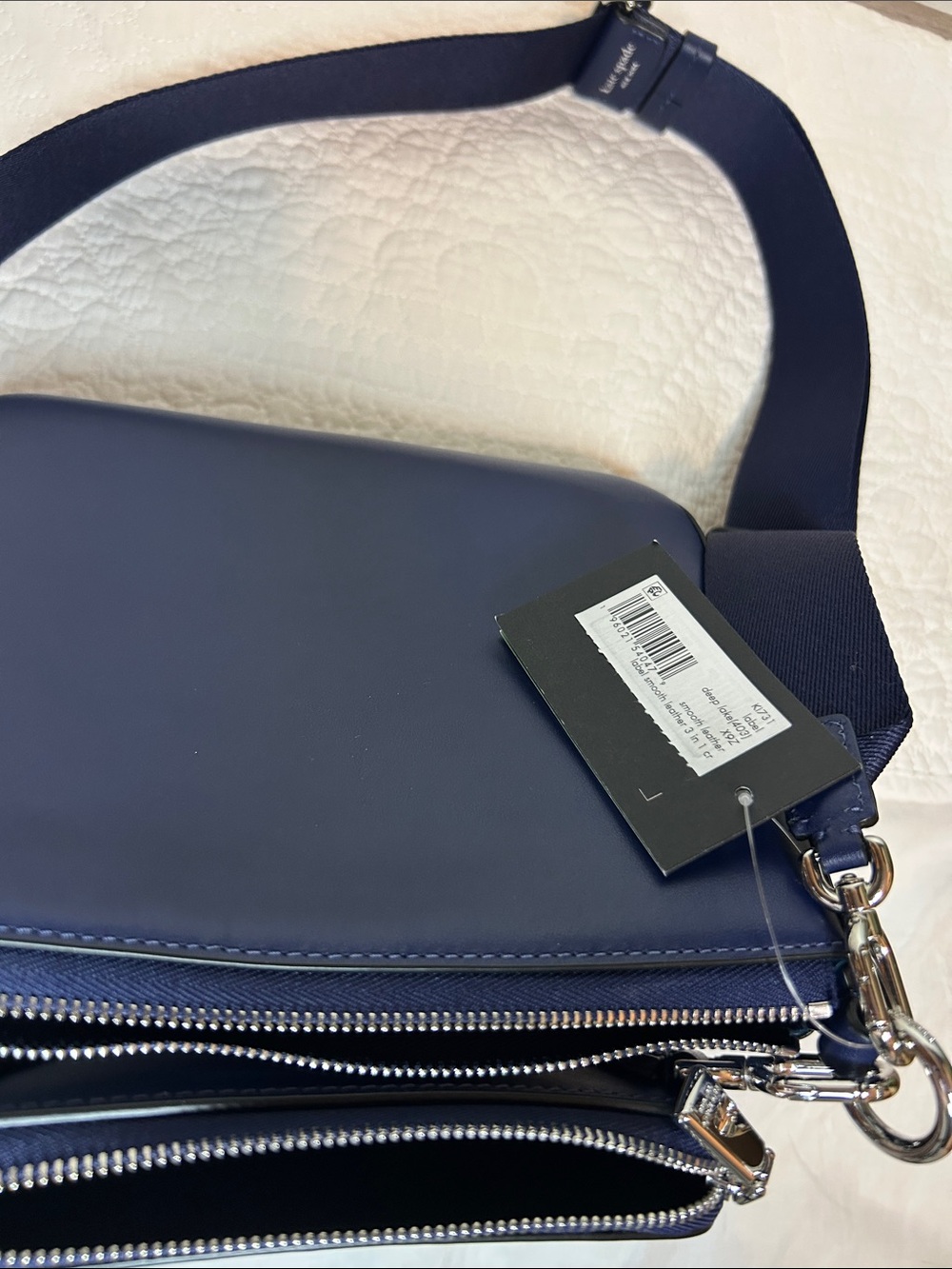 kate spade navy leather crossbody dual with silver hardware nwt - Picture 5 of 8